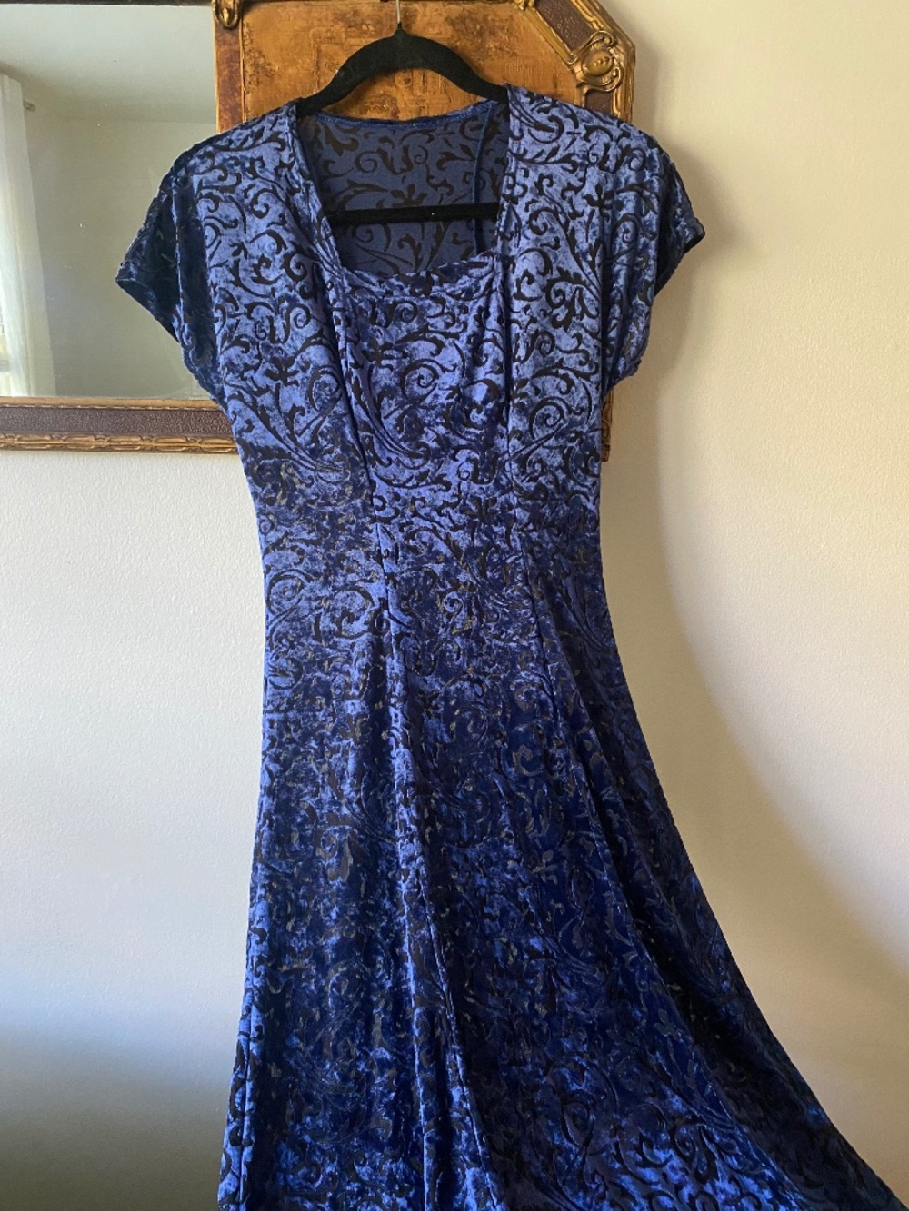 Vintage 1990s Blue Velvet Burnout Maxi Slip Dress Whimsygoth Fairy Small Corset